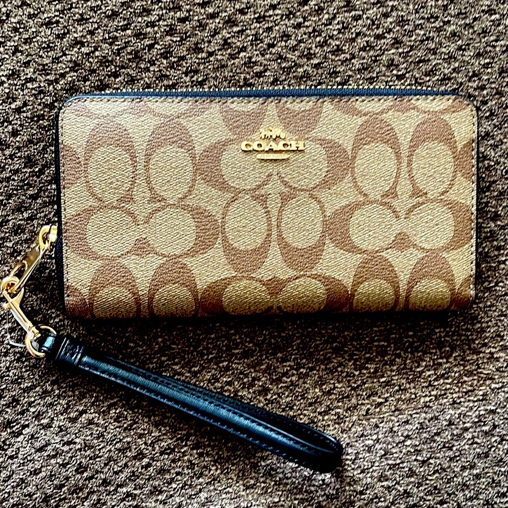 Coach signature long zip around wallet